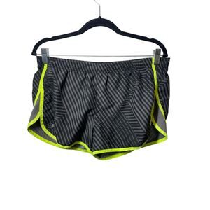 Under Armour Running Shorts Womens Size Medium Lined Black Stripe Gray Neon